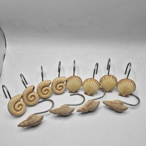 Sea Shells Shower Curtain Hooks Set of 12 Ocean Beach House Cream Beige Tan